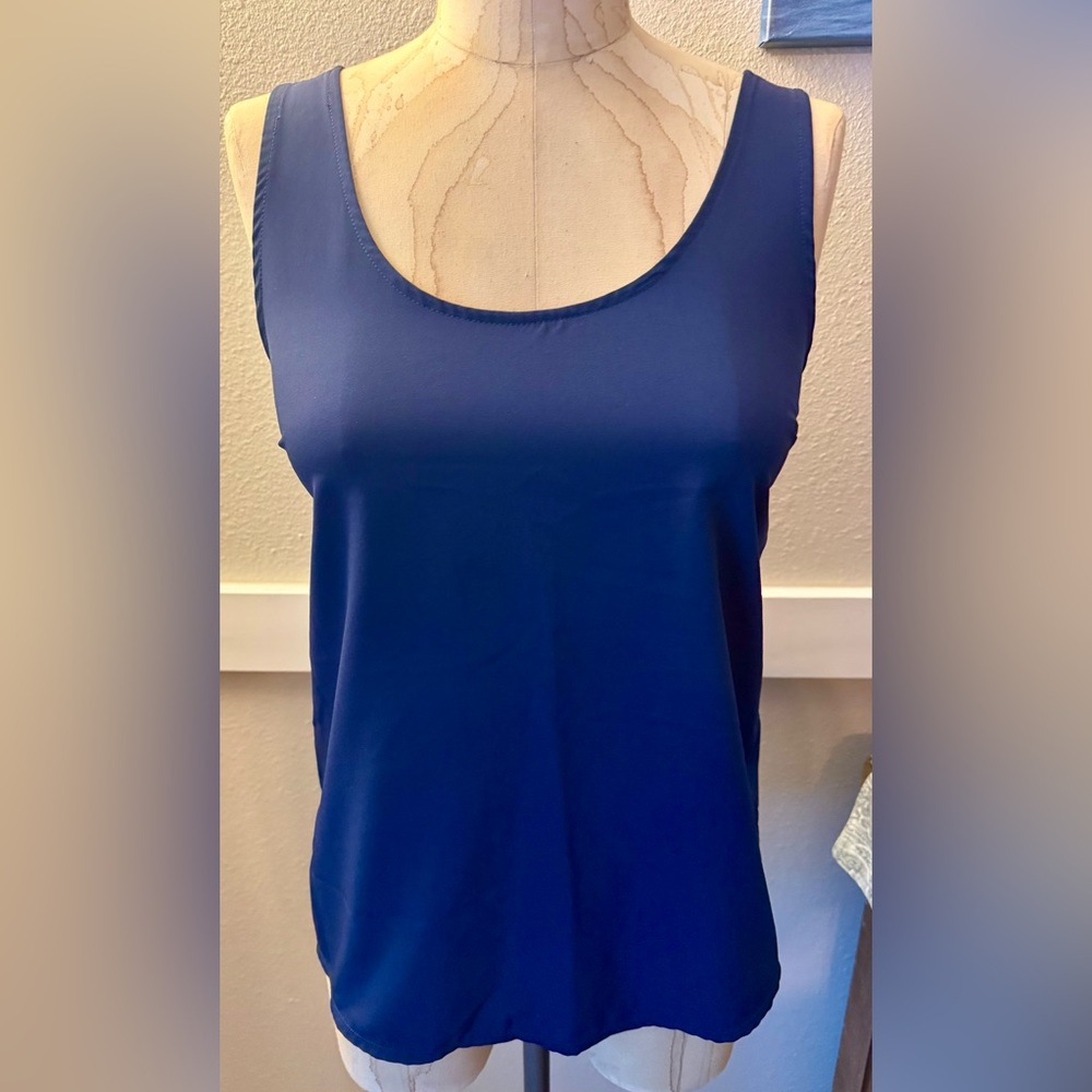 Zella Sleeveless Scoop Neck Navy Tank Top, Size Small